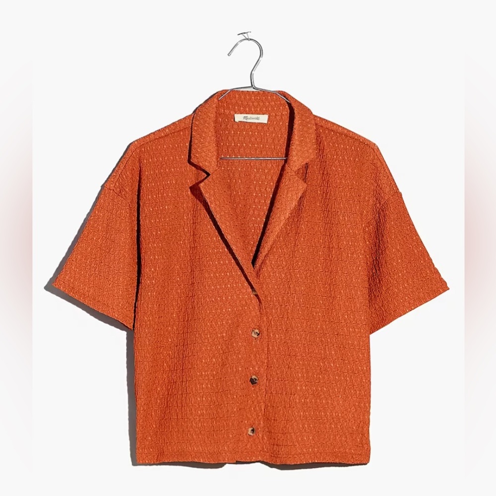 NEW MADEWELL- Crinkle-Knit Button-Front Top